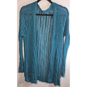 Teal Open Knit Crochet Long Cardigan Plus Size 2XL XX Sweater Lightweight Layers